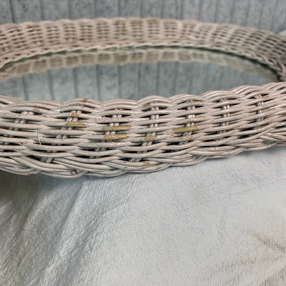 Vintage Oval Wicker Wall Mirror Pale Pink Woven Rattan Cottagecore Boho 16x12 - Picture 9 of 13